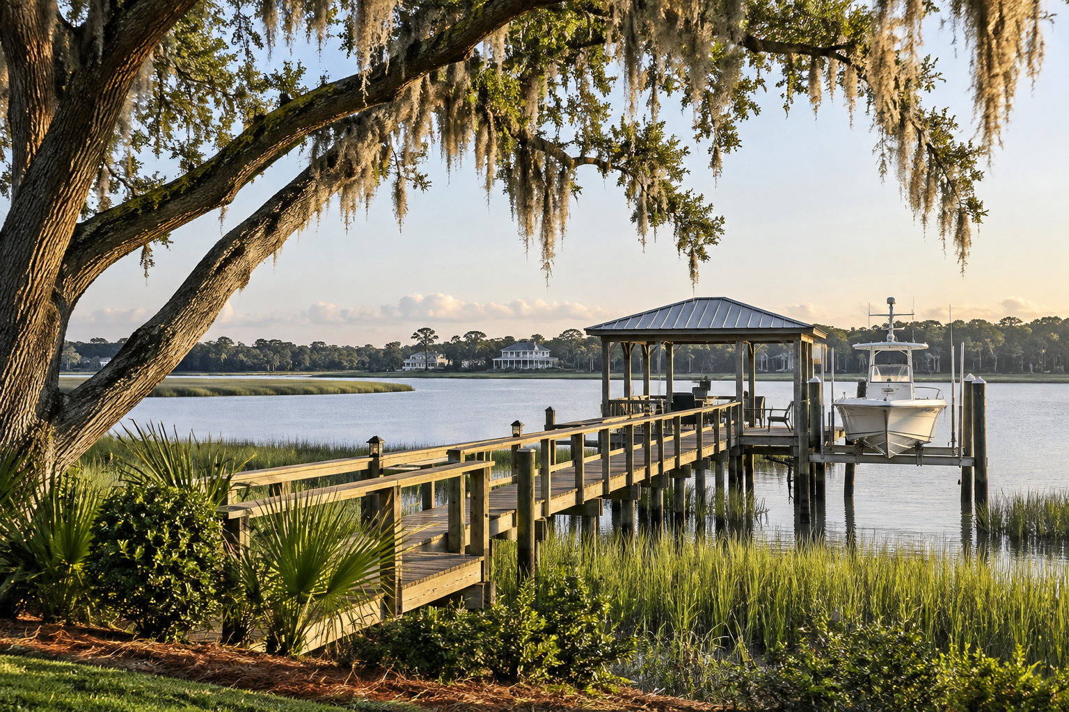 Deep-water Lowcountry dock with boat lift